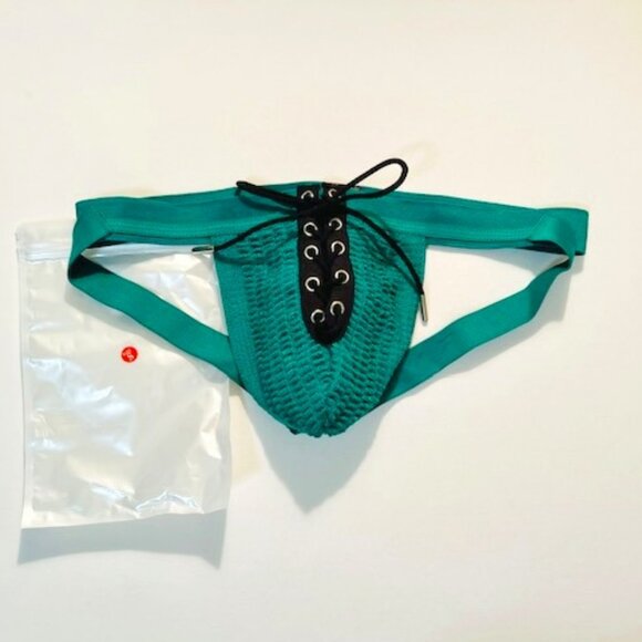 FIZX Mark by Undergear  Solid Knit Lace-up Athletic Supporter/Jock- Green/ Black - Picture 2 of 14